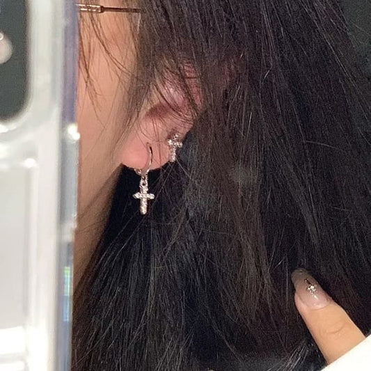 Alloy Drop Asymmetrical Earring Cross Rhinestone