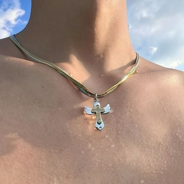 Alloy Layered Pendant Necklace Cross
