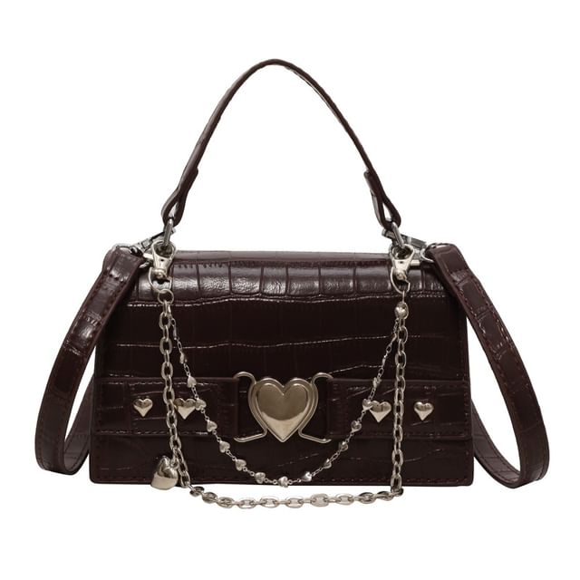 Buckled Flap Croc Crossbody Bag Heart Grain