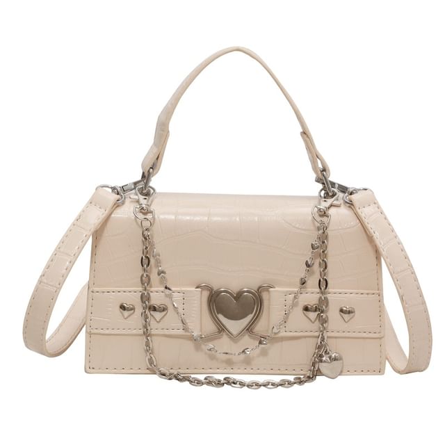 Buckled Flap Croc Crossbody Bag Heart Grain