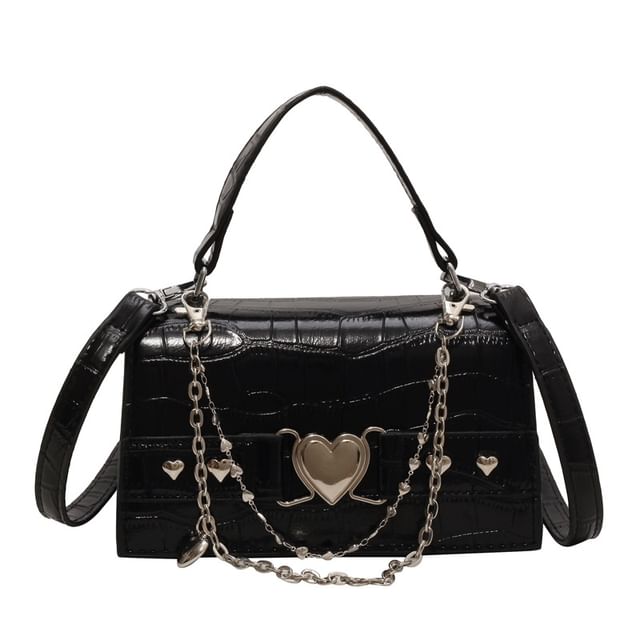 Buckled Flap Croc Crossbody Bag Heart Grain