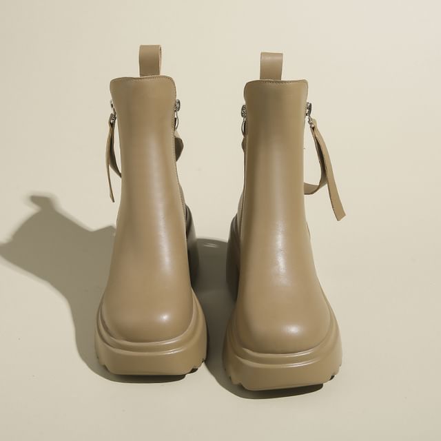 Boots Platform Faux Heel Chunky Leather Short
