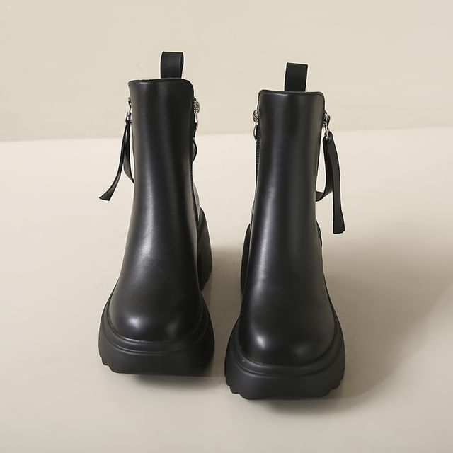 Boots Platform Faux Heel Chunky Leather Short