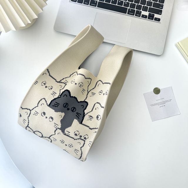 Cat Knit Bag Print Tote