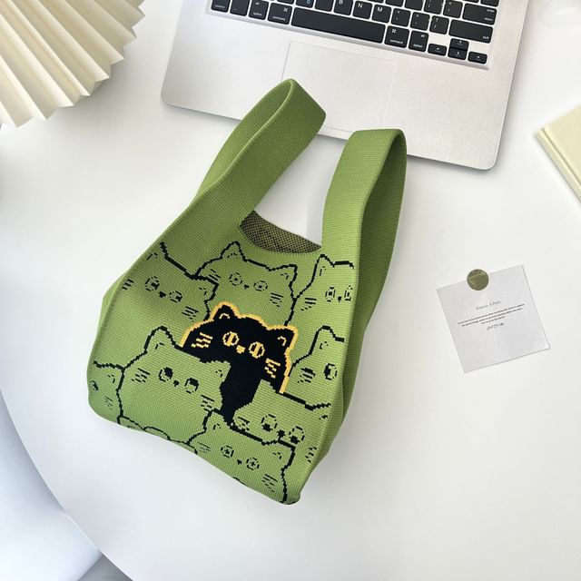 Cat Knit Bag Print Tote