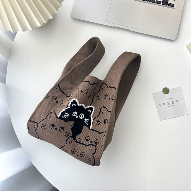 Cat Knit Bag Print Tote