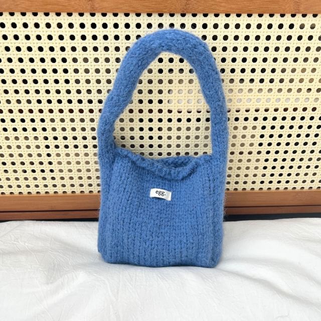 Shoulder Applique Label Plain Knit Bag