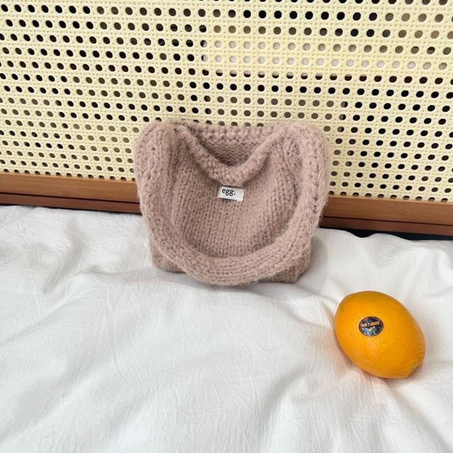 Shoulder Applique Label Plain Knit Bag