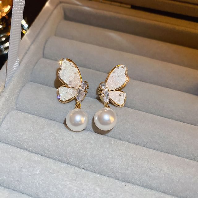 Designs) Earring Faux Bow / (Various Pearl Floral Alloy