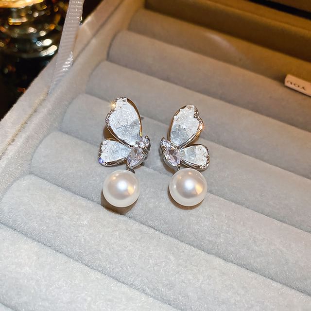 Designs) Earring Faux Bow / (Various Pearl Floral Alloy
