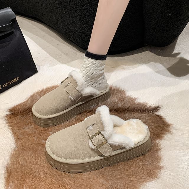 Platform Buckled Mules Fleece-Lined