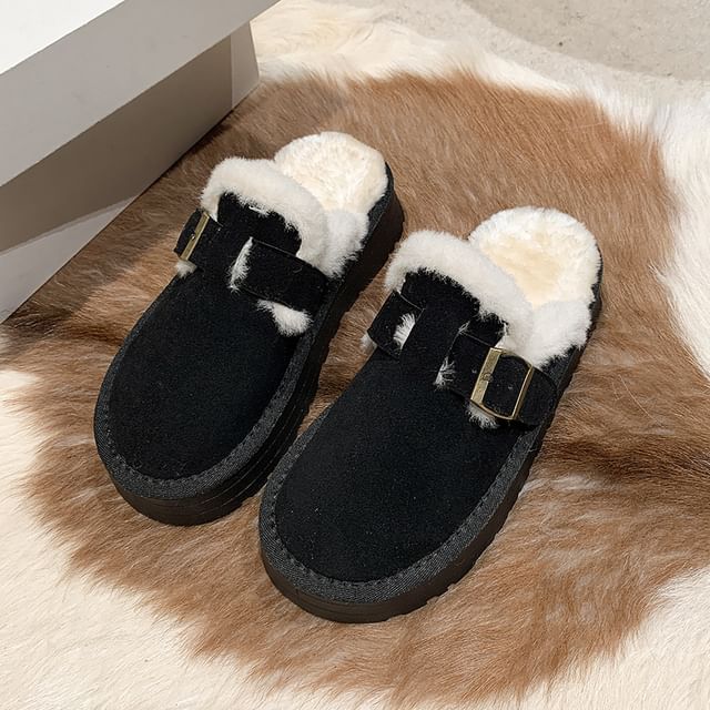 Platform Buckled Mules Fleece-Lined