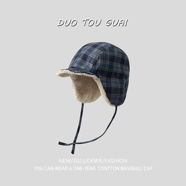 Plaid Trapper Fleece Lined Hat