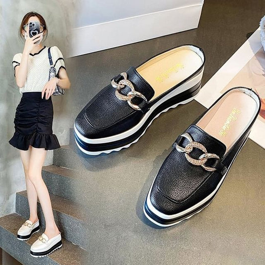 Platform Chain Loafer Mules Detail