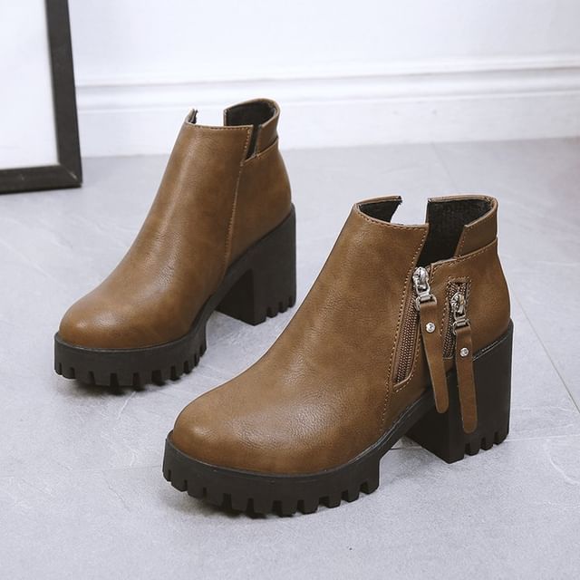 Platform Heel Ankle Chunky Boots
