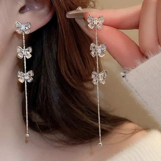 Drop Rhinestone Earring Bow