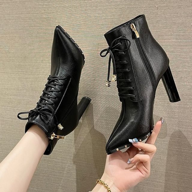 Pointed Ankle Boots High Heel Lace-Up