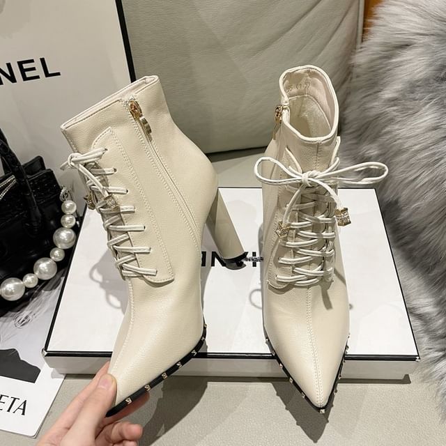 Pointed Ankle Boots High Heel Lace-Up