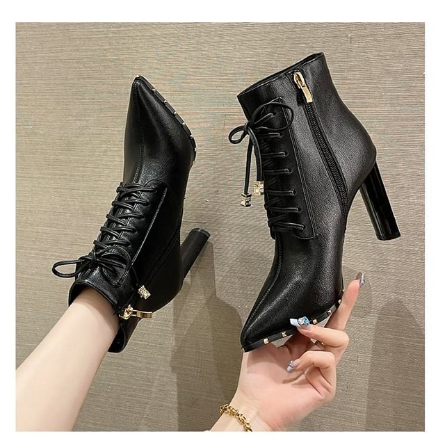 Pointed Ankle Boots High Heel Lace-Up