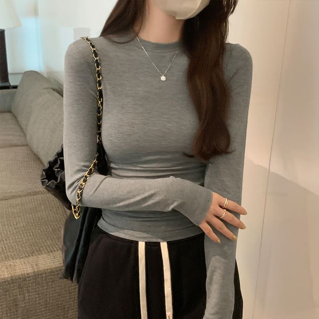 Long-Sleeve High Neck Plain Tee