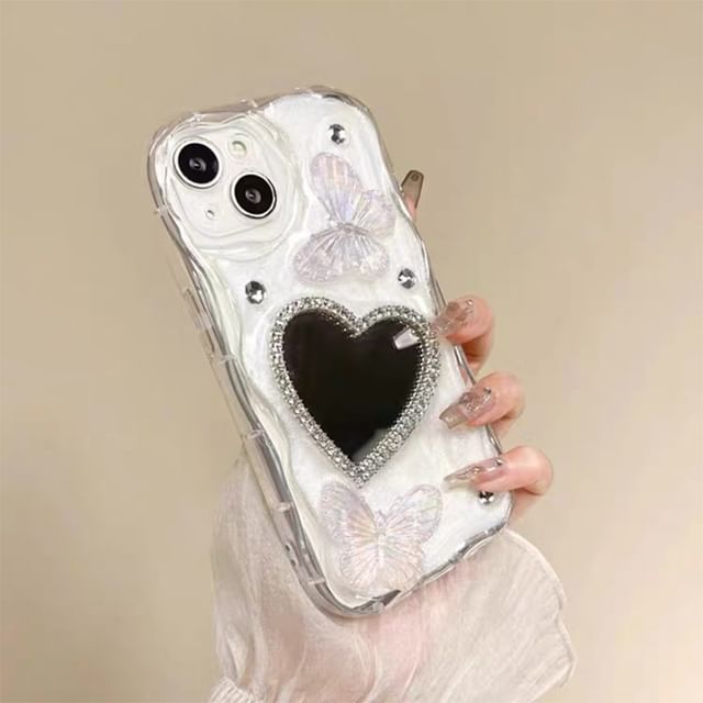 Heart Phone Butterfly Mirrored Case