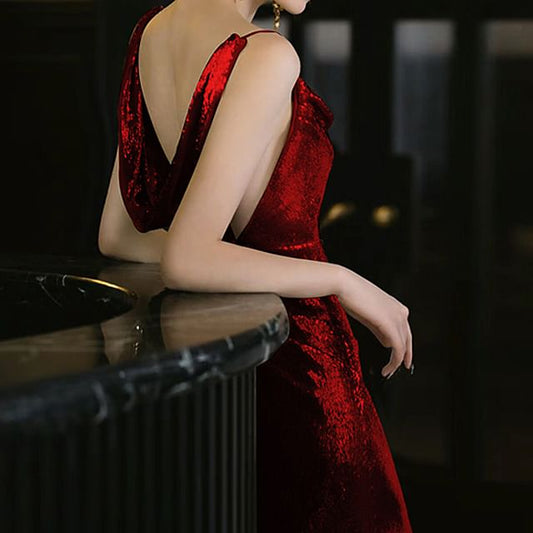 Strap Neck Sequin Evening Cowl Open Gown Back Spaghetti Mermaid Plain