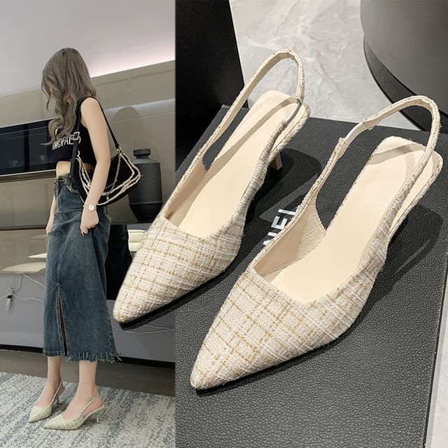 Pointed Tweed Slingback Pumps Toe