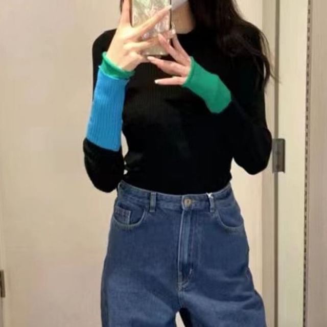 Long-Sleeve Top Crew Neck Knit Tone Two