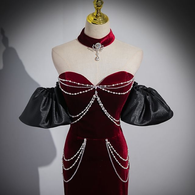 Sweetheart Trained Gown Off Sheath Chained Shoulder Neckline Evening