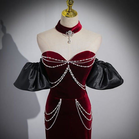 Sweetheart Trained Gown Off Sheath Chained Shoulder Neckline Evening