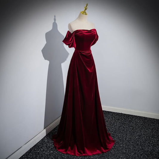 Gown Off A-Line Velvet Shoulder Evening