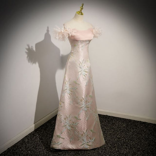 Print Off Evening A-Line Shoulder Gown