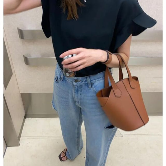 Bucket Leather Plain Bag Faux