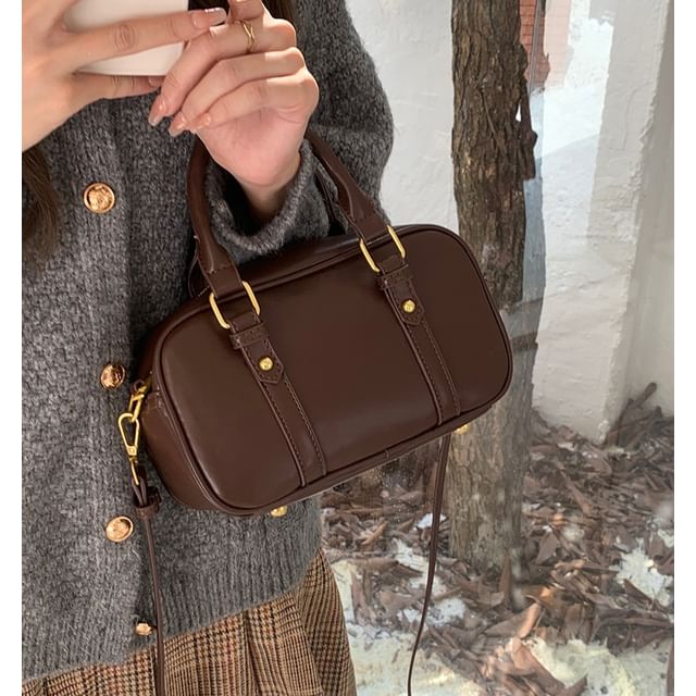 Crossbody Faux Leather Handle Top Plain Bag