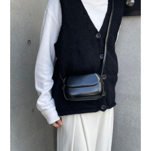 Bag Crossbody Faux Plain Leather Flap