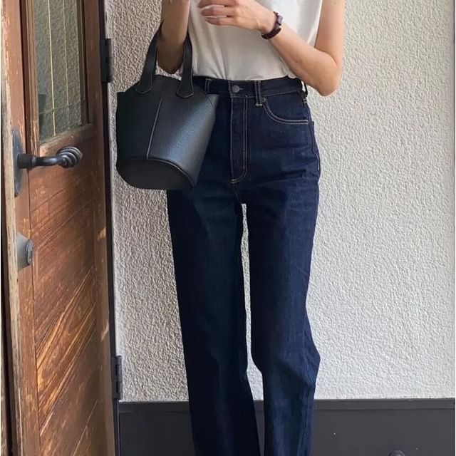 Bucket Leather Plain Bag Faux