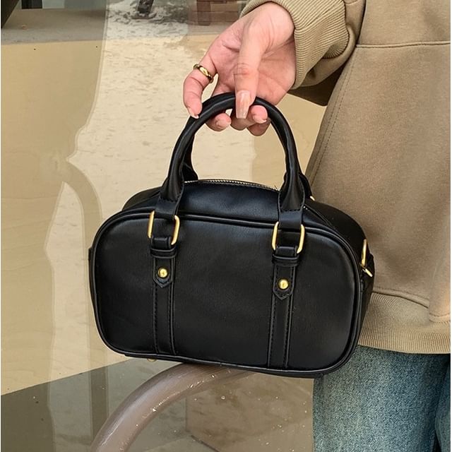 Crossbody Faux Leather Handle Top Plain Bag