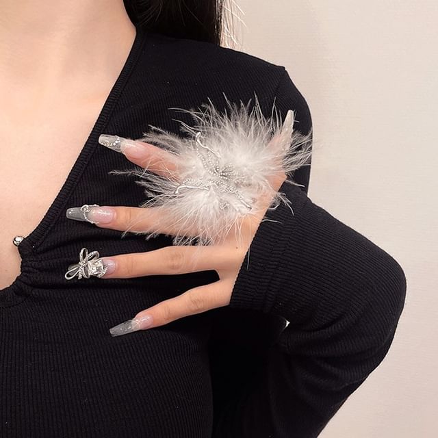Alloy Feather Open Ring