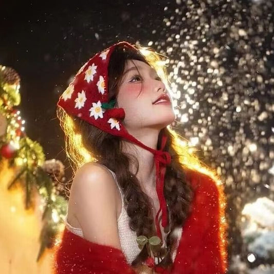 Floral Christmas Triangle Knit Headband
