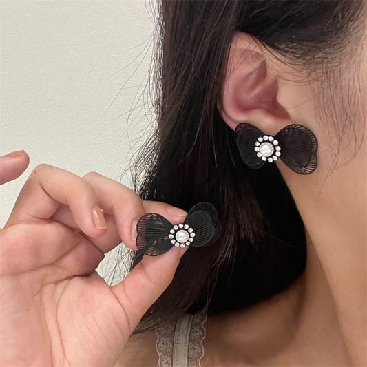 Stud Bow Faux Alloy Earring Pearl