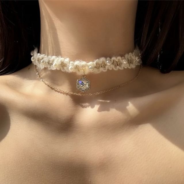 Choker Alloy Yarn Layered Rhinestone