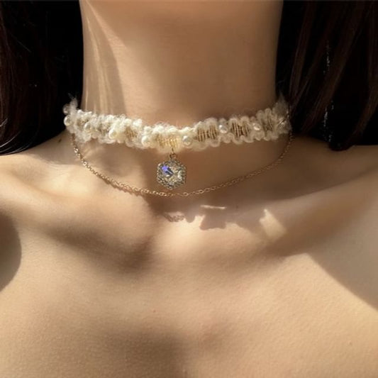 Choker Alloy Yarn Layered Rhinestone