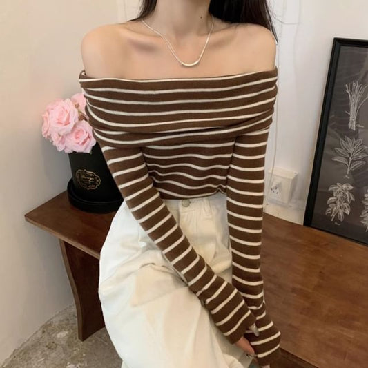 Knit Top Striped Slim-Fit Long-Sleeve