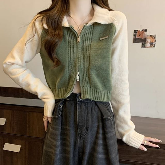 Polo Zip Cardigan Two-Tone