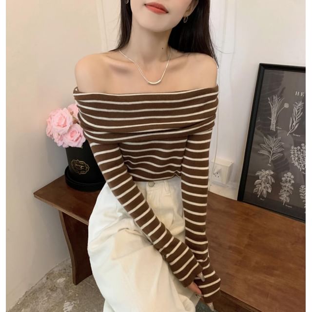 Knit Top Striped Slim-Fit Long-Sleeve