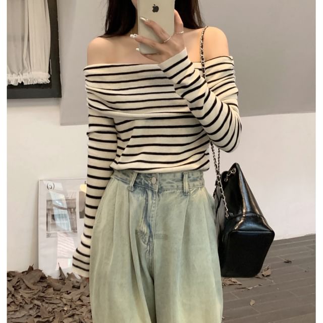 Knit Top Striped Slim-Fit Long-Sleeve