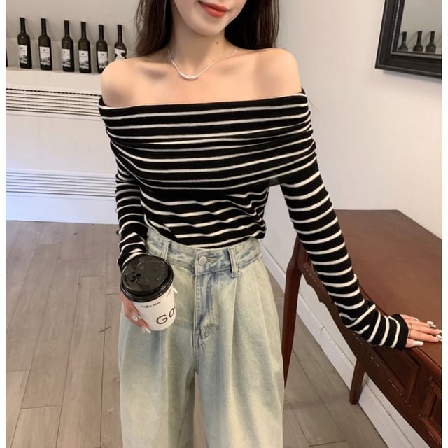 Knit Top Striped Slim-Fit Long-Sleeve