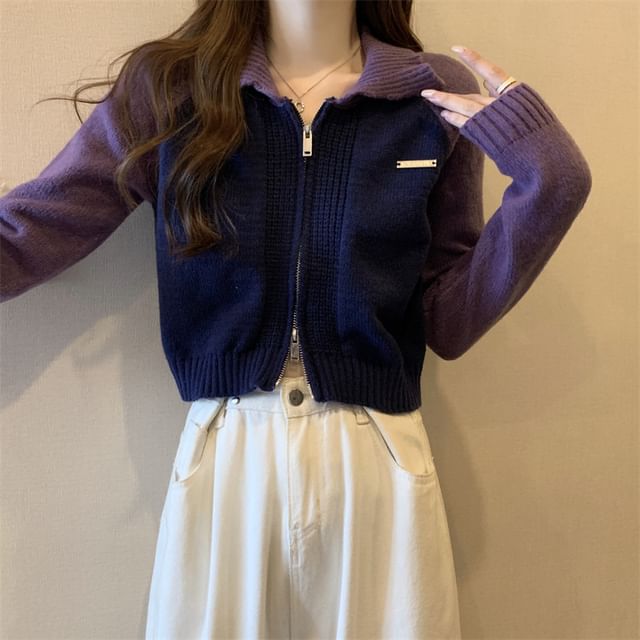 Polo Zip Cardigan Two-Tone