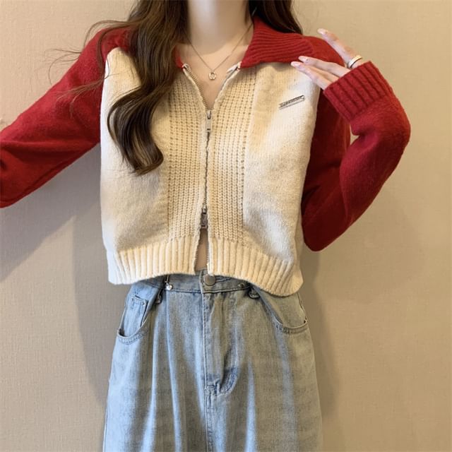 Polo Zip Cardigan Two-Tone