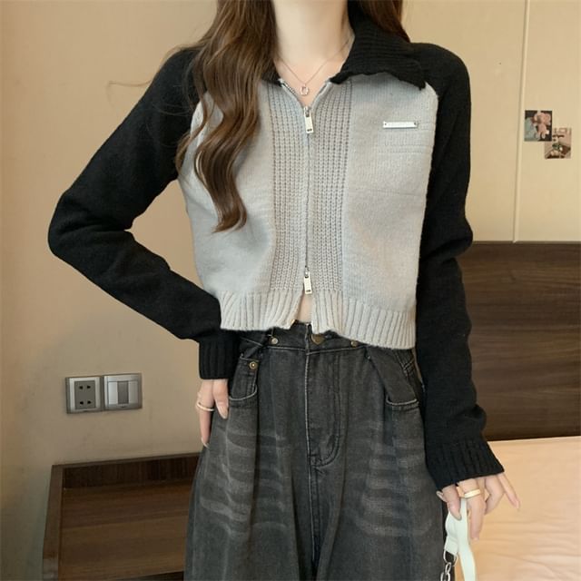 Polo Zip Cardigan Two-Tone